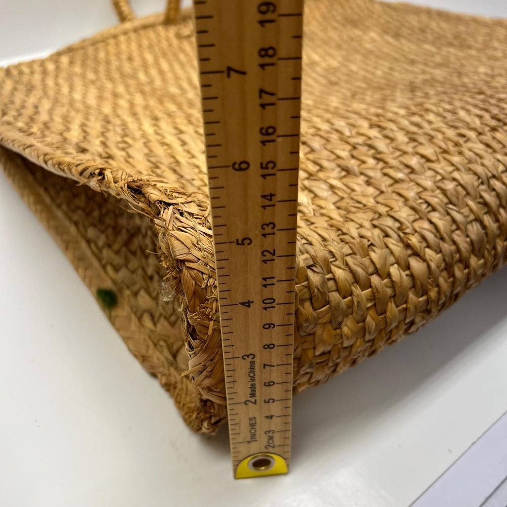 Vintage Woven Straw Tote Bag Floral 3D Raffia Embroidery Boho Beach Large Tan - Picture 5 of 16